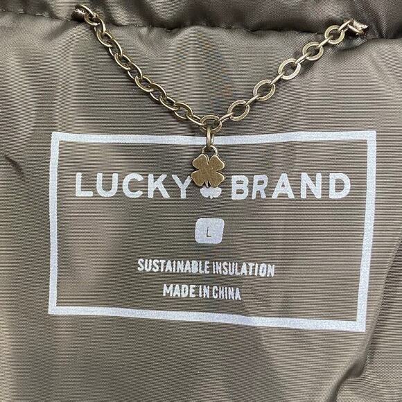 Lucky Brand Puffer Jacket Size L Parka Coat Quilted Fingertip Army Green Hooded - Picture 7 of 14